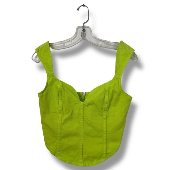 Mara Hoffman Milla Cropped Denim Top Lime Green Sweetheart Organic Cotton Size 0 - Picture 1 of 8